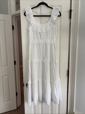 J. Crew White Ruffled Tiered Maxi Dress